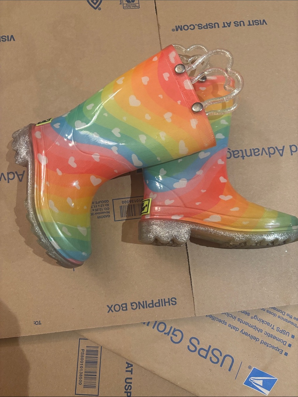 Western Chief Kids Rainbow Heart Glitter Handle Rain Boots - Multicolor